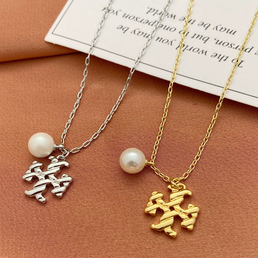 Tory Burch Pearl Inlaid Letter Pendant Necklace